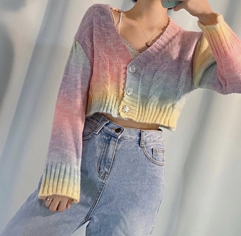 [새상품] 파스텔 무지개 가디건