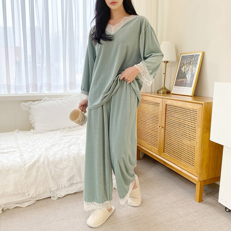 베이직 벨벳 레이스 잠옷(4col)