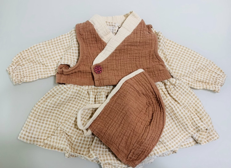 체크아기한복 보넷세트