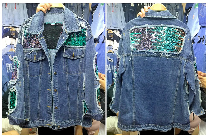 여성 블링 스팽글 빈티지 데님자켓