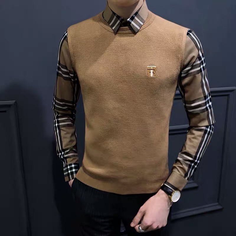 남성 가을 겨울 유행 격자 무늬 캐주얼 투피스 셔츠