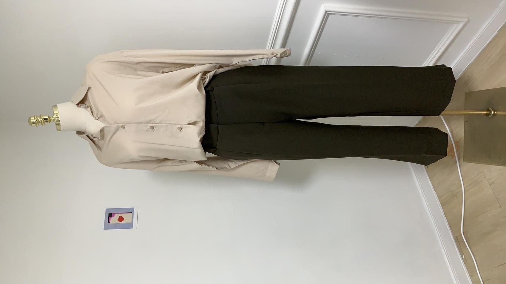 여자 스판 핀턱 와이드 울 슬랙스 통바지 카키색 새상품 27-29