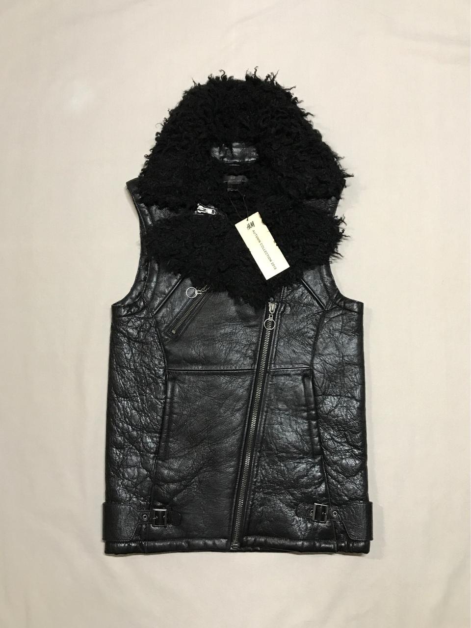 (새상품) h&m 2013컬렉션 리얼레더 라이더 롱무스탕 베스트 퍼조끼