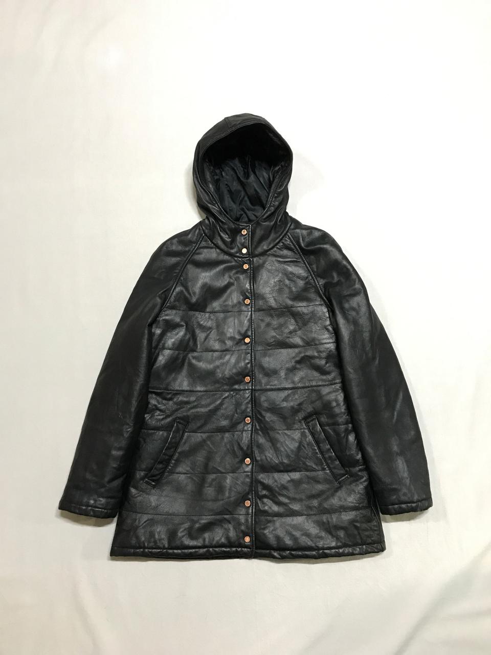 쇼비즈 여성용 리얼레더 블랙 양가죽 후드 패딩 코트