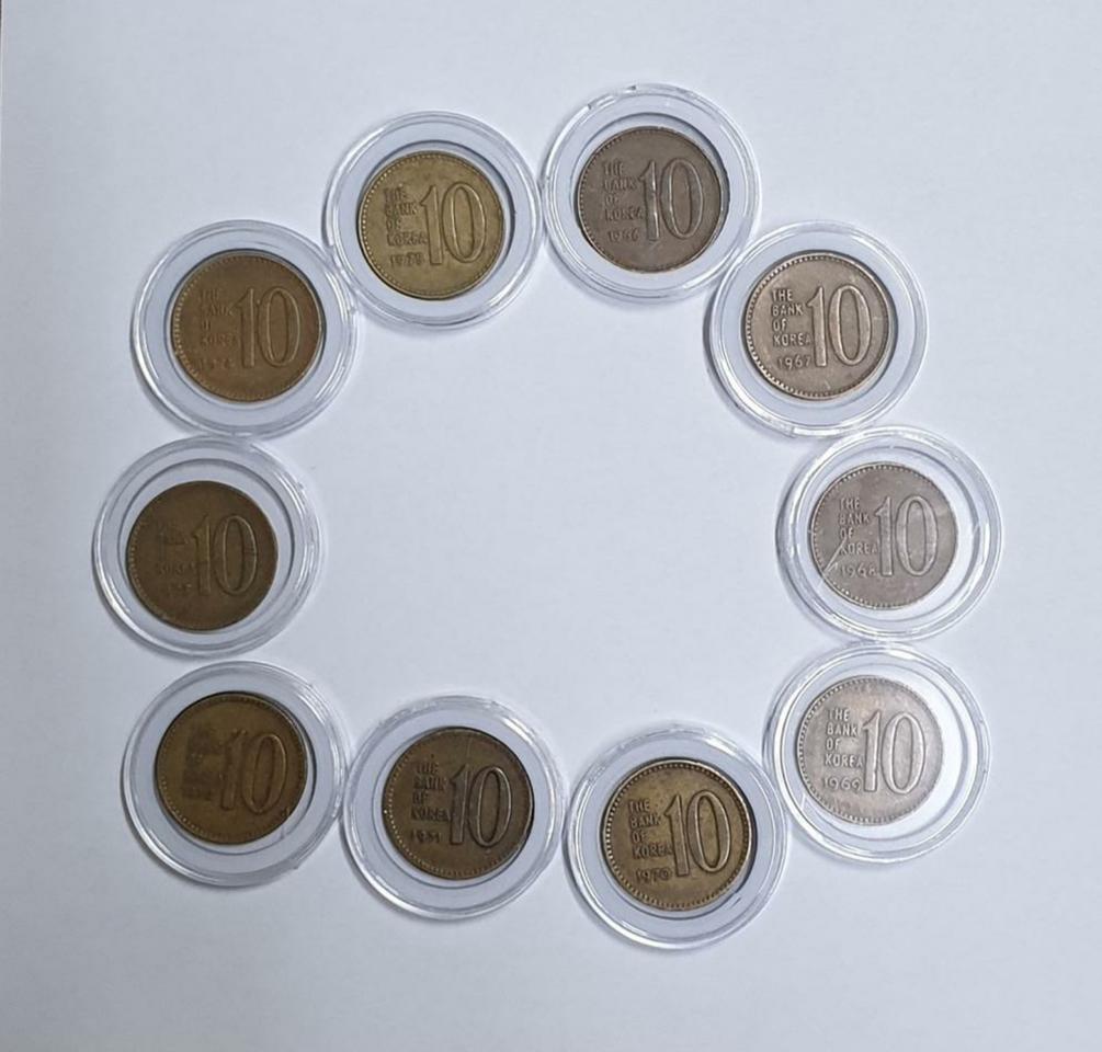 최초발행 66년~~75년 일괄35000옛날돈 지폐 동전 롤주화 관봉 민트