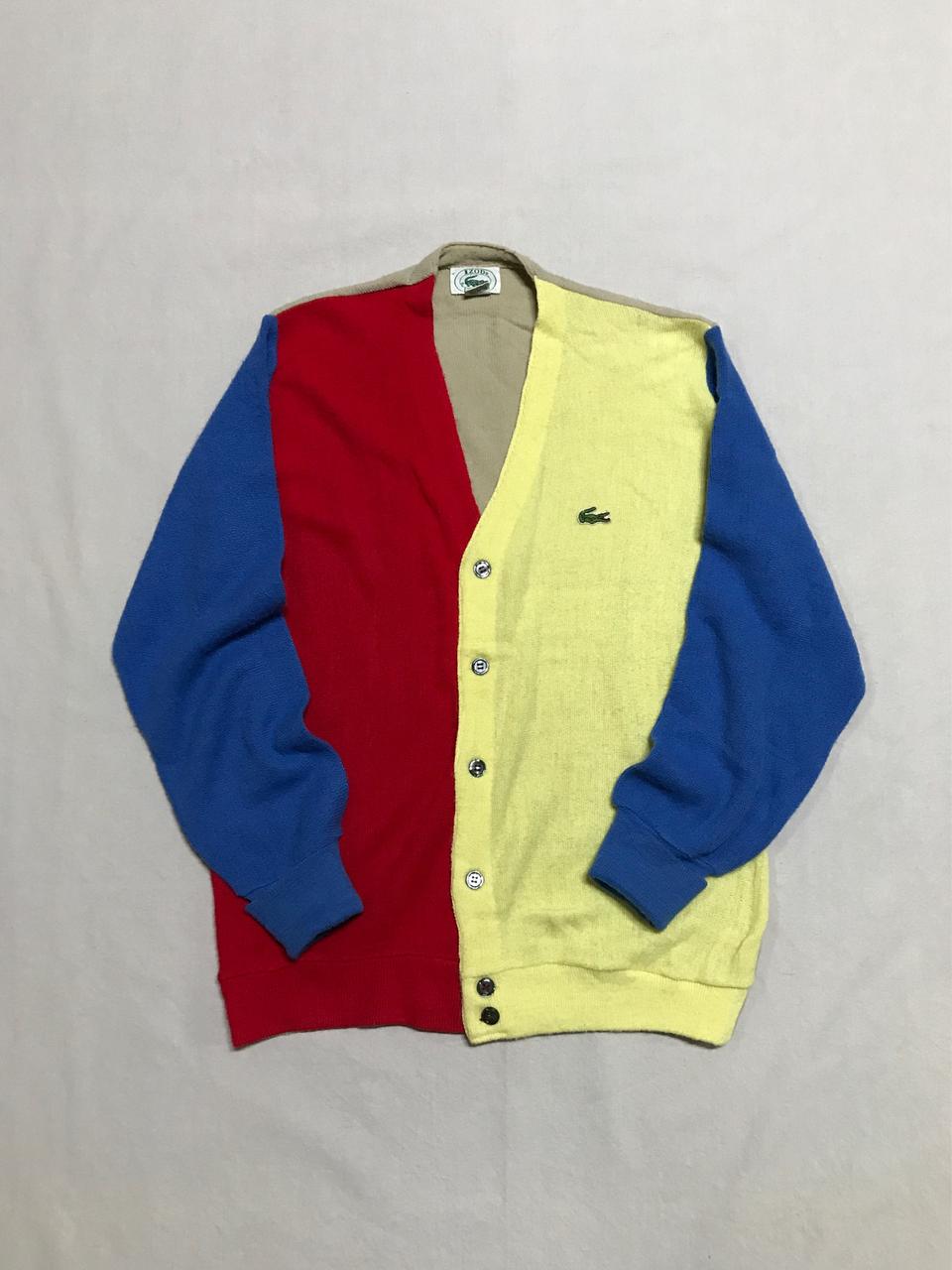 90s 빈티지 아이조드 라코스테 컬러블록 가디건 패치워크 니트
