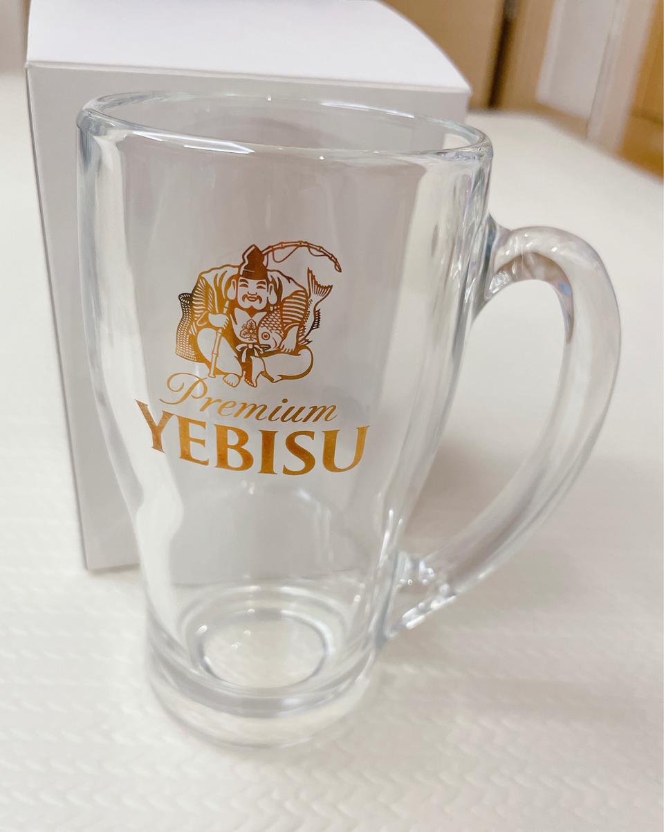 [새상품] 에비스 전용 맥주잔 강화유리 손잡이 핸들 컵