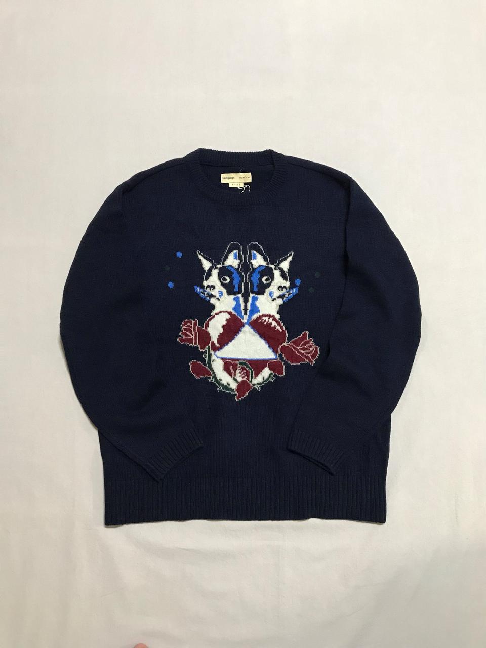 (새상품) 비욘드클로젯 네이비 오버사이즈 라운드넥 니트 보스턴테리어 개티