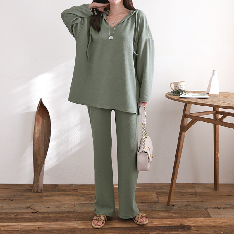 브이넥 후드 부츠컷  세트 구김없음(블랙,카키)