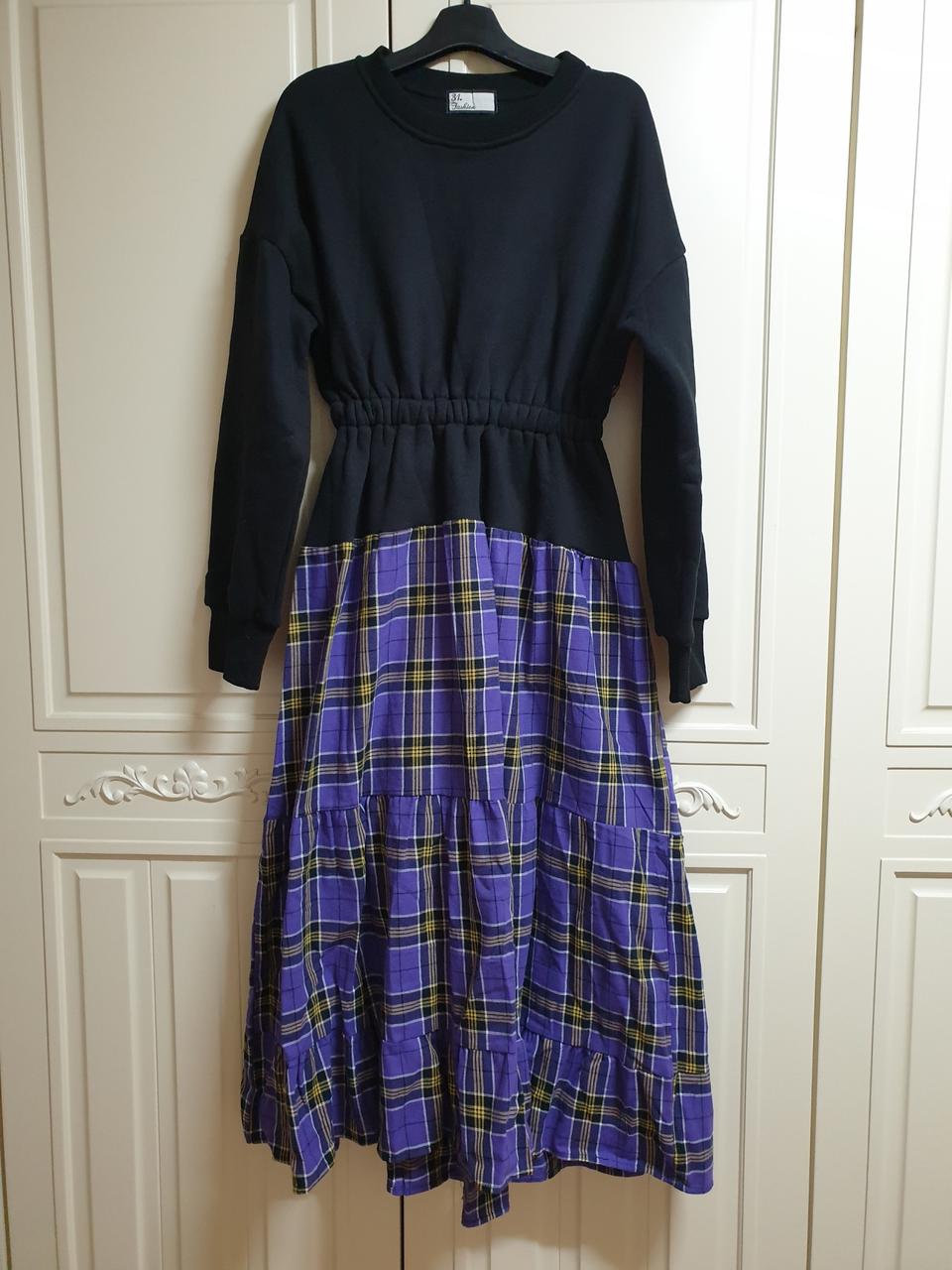 퍼플체크원피스