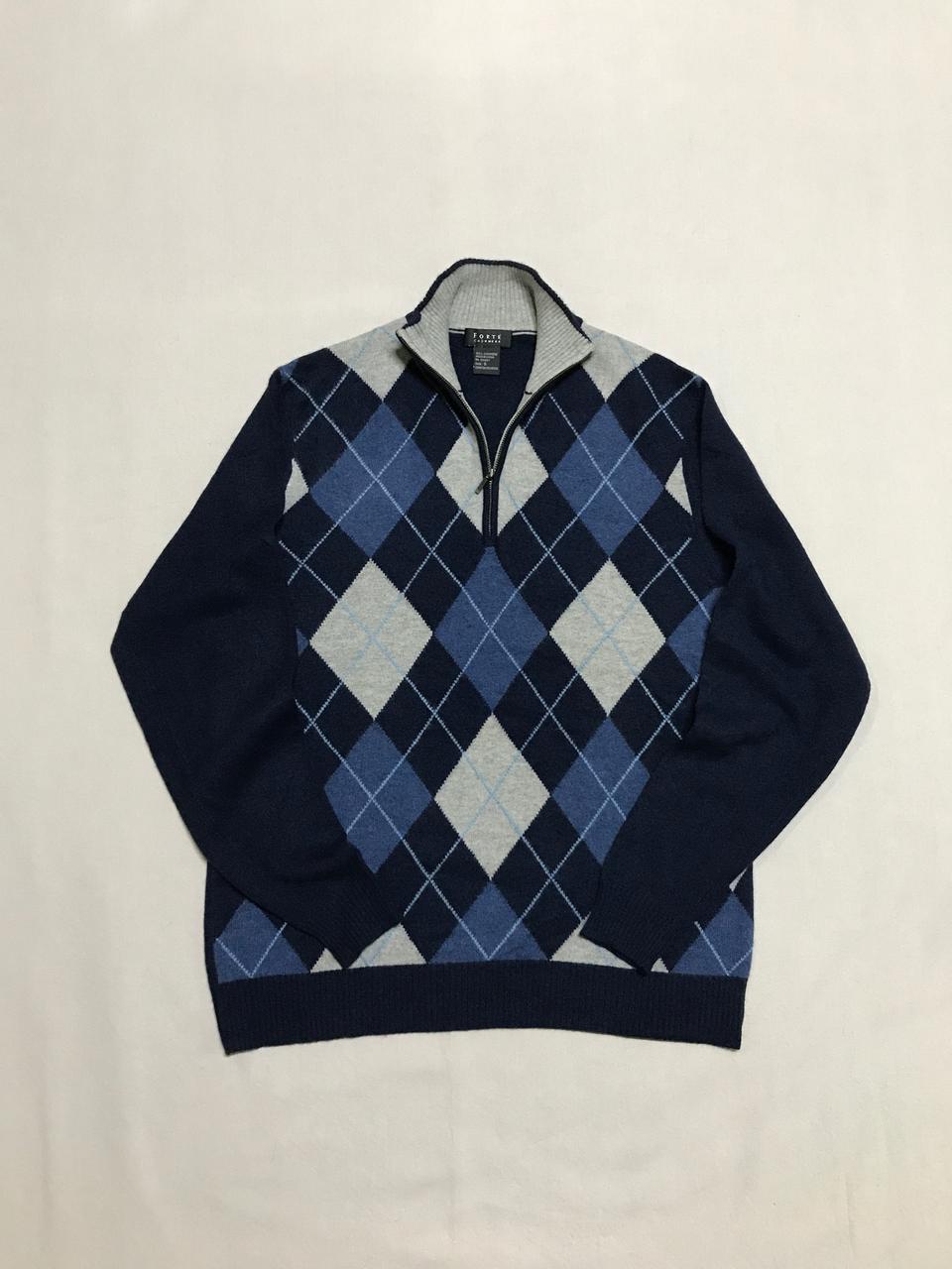 아가일패턴 반폴라 하프집업 캐시미어 니트 클래식 체크 스웨터