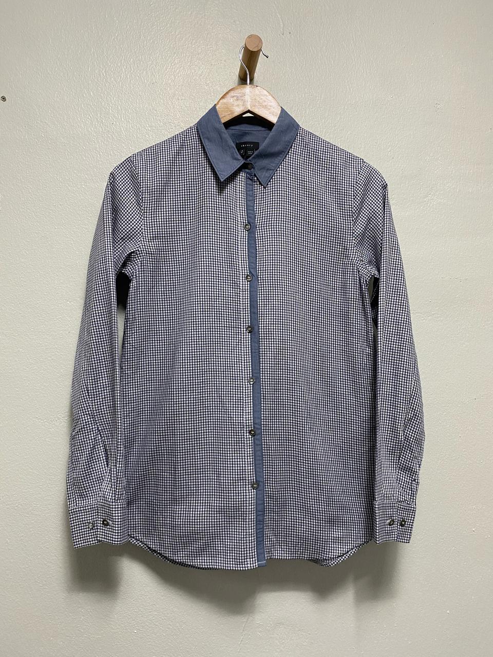 띠어리 배색 디자인 체크 셔츠