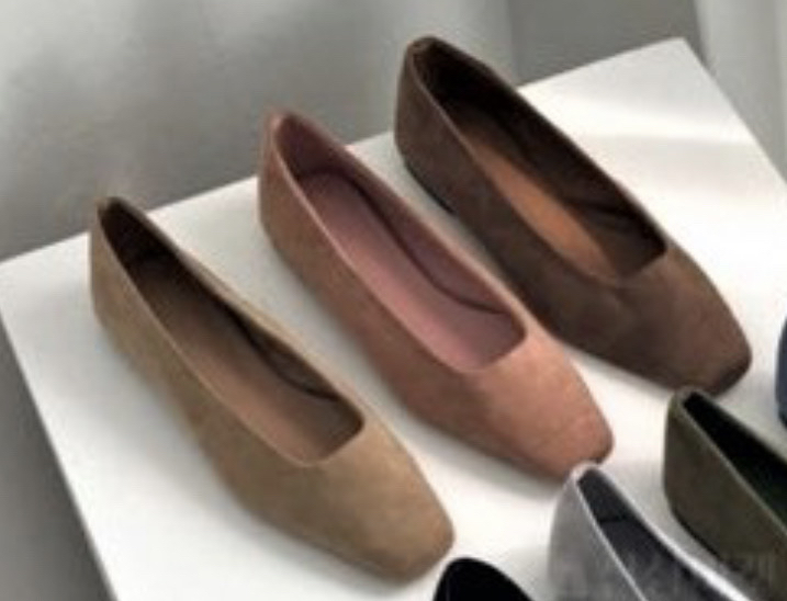 브라운 스퀘어 스티치 플랫슈즈