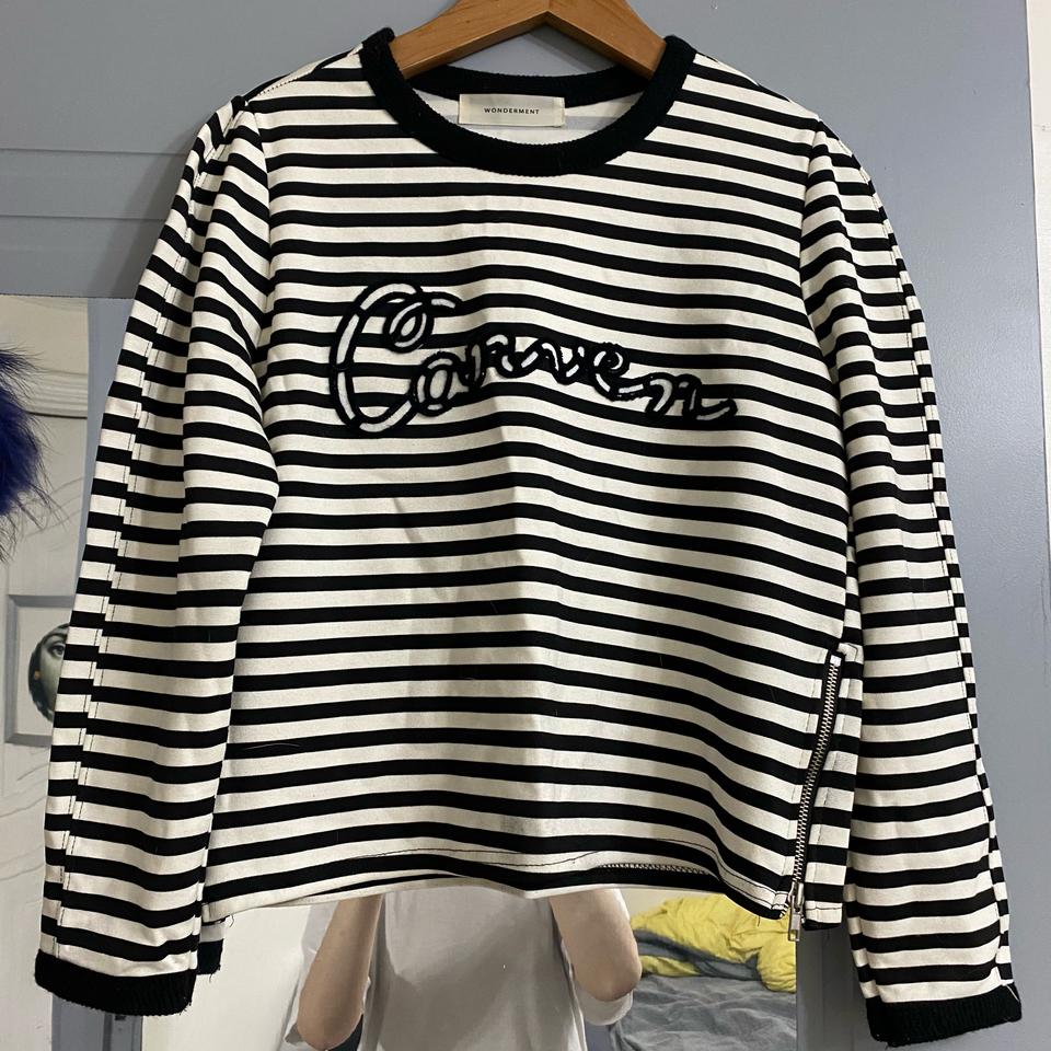 스트라이프 크롭 지퍼 맨투맨