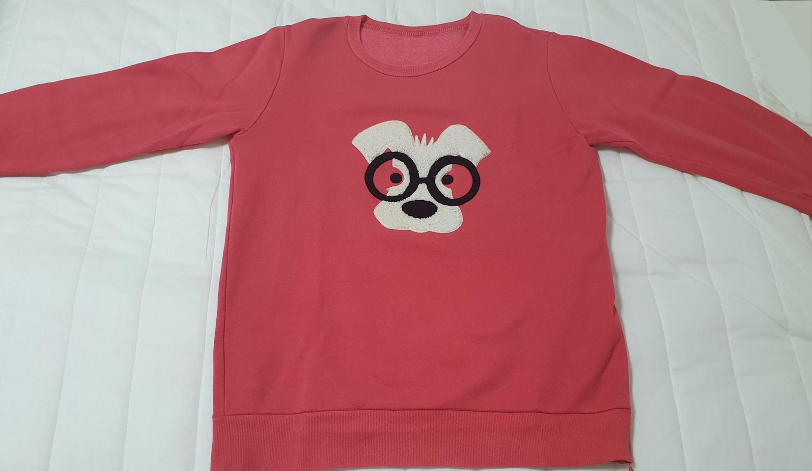 다홍색 맨투맨 긴팔티 강아지 티셔츠 기모 긴팔 티셔츠 분홍 핑크