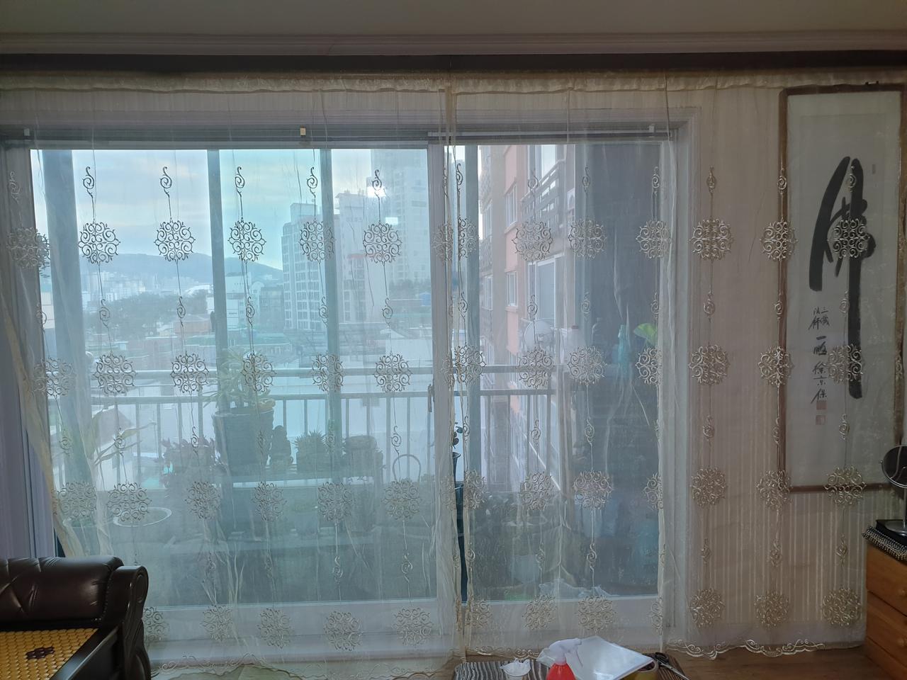 봉 자수 커튼한세트392-230