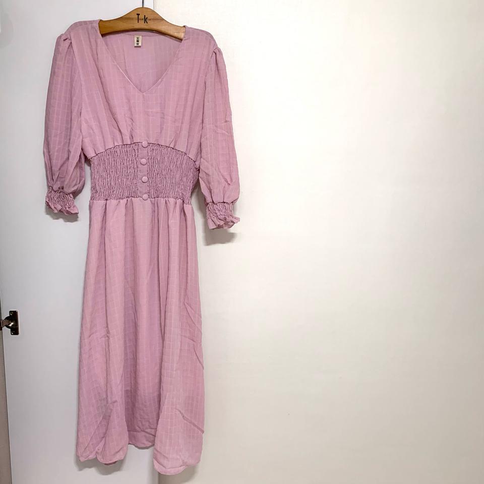 새 옷) 스모크 프릴 쉬폰 롱 여름원피스 핑크