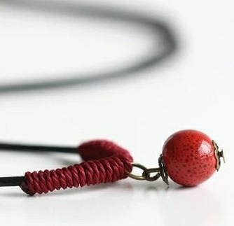63. 블랙 레자 체인/레드 세라믹 볼 펜던트 목걸이