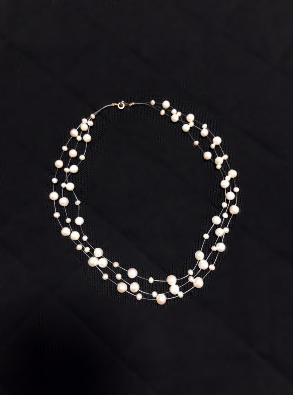 진주목걸이 14k 투명줄 진주목걸이 낚시줄 진주목걸이 3줄