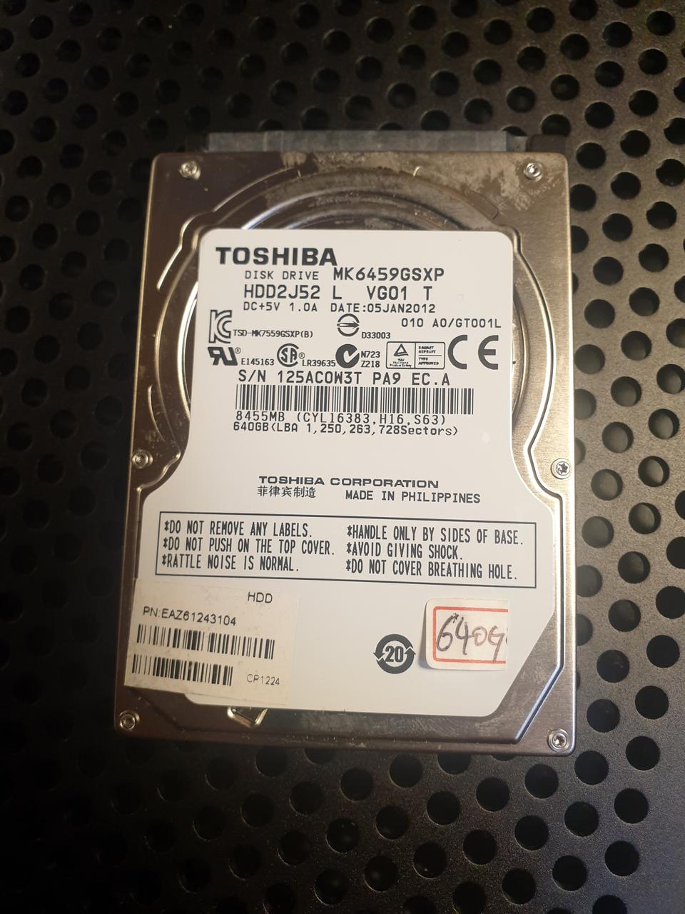 2.5인치 노트북 하드 640기가 판매합니다.