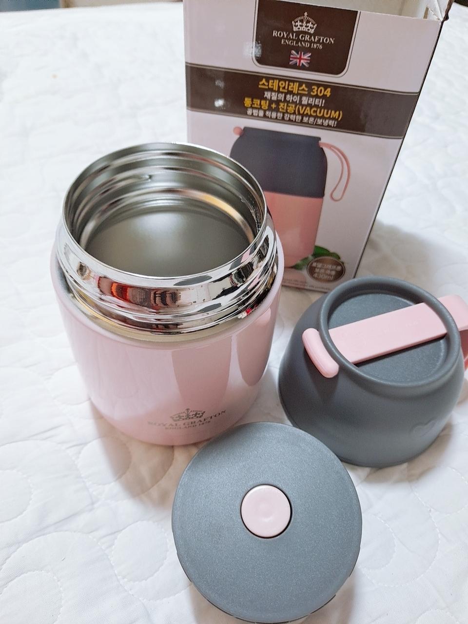 정품/로얄그래프톤보온죽통430ml/스테인레스.동코팅+진공/연핑크