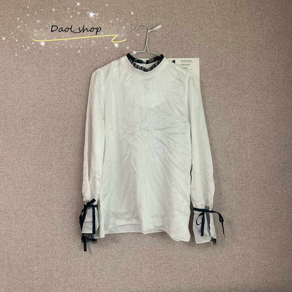 (새상품) 레이스블라우스 화이트&그린