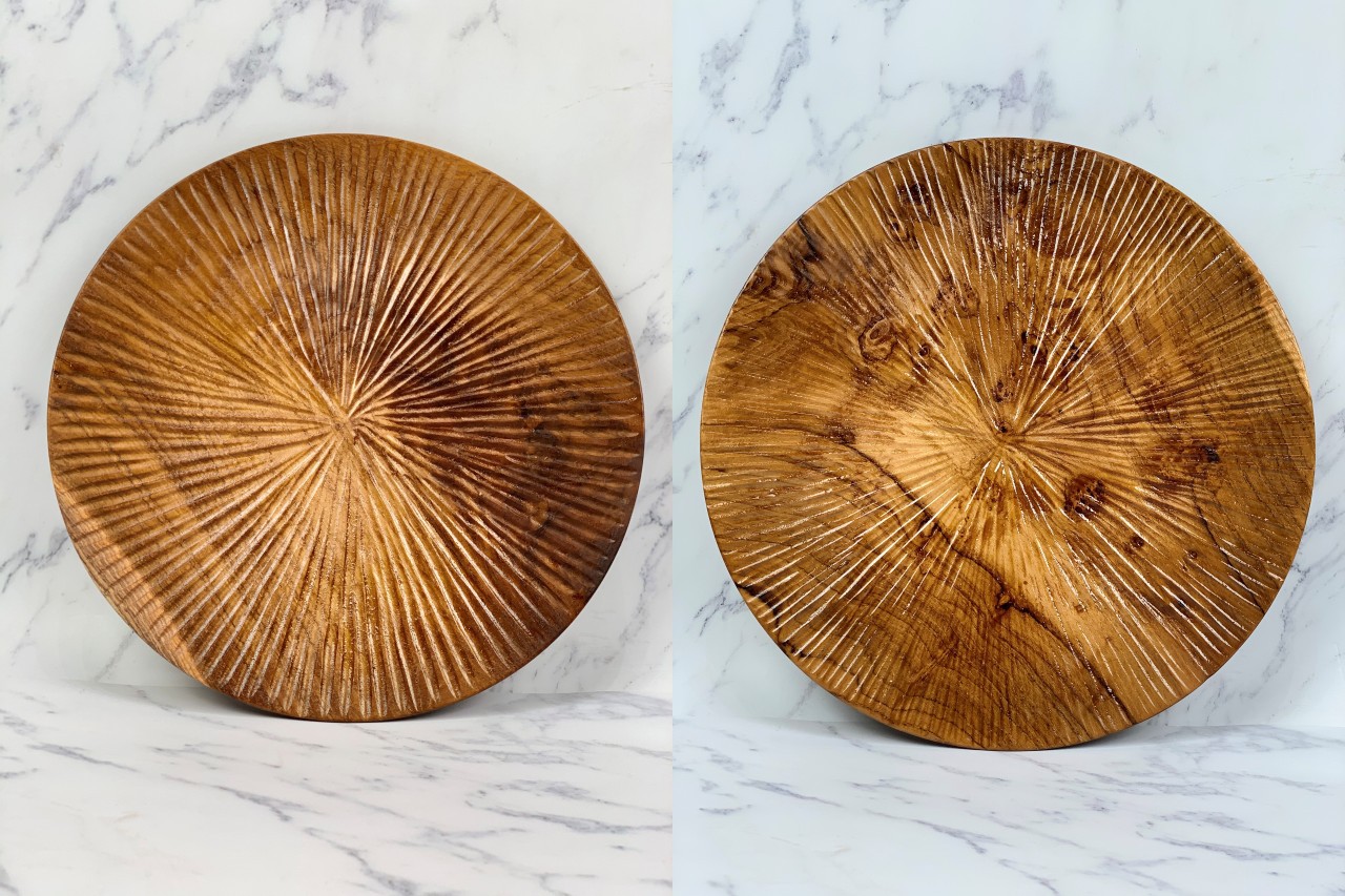 티크 수제카빙 접시