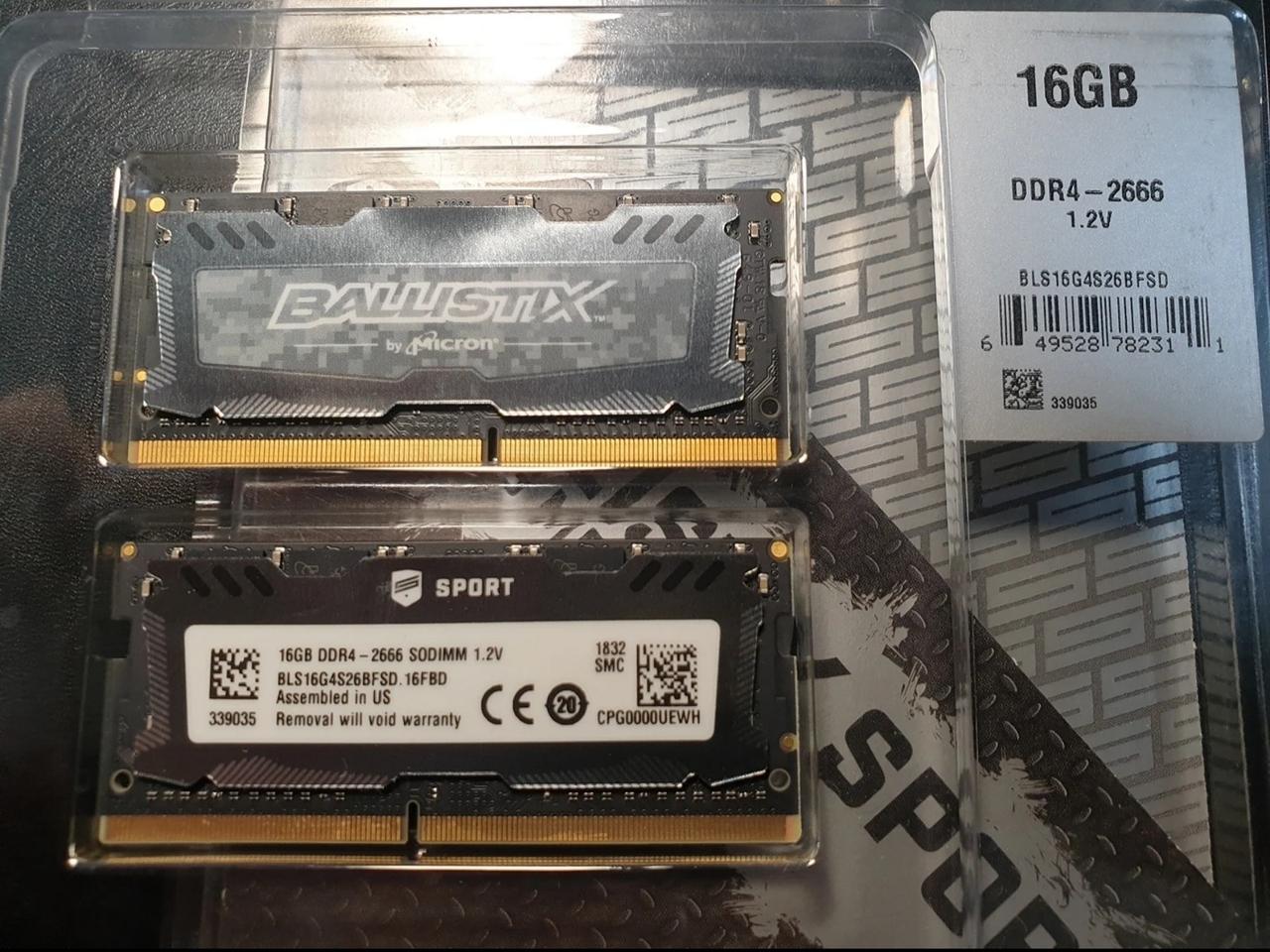 노트북용 램 DDR4 2666Mhz 튜닝용 16GB .2개 판매