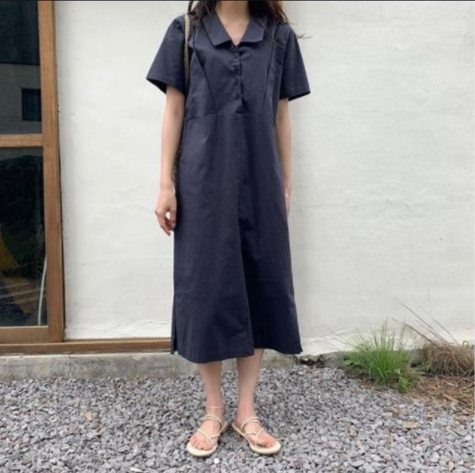 새옷만판매 네이비 코튼 롱원피스