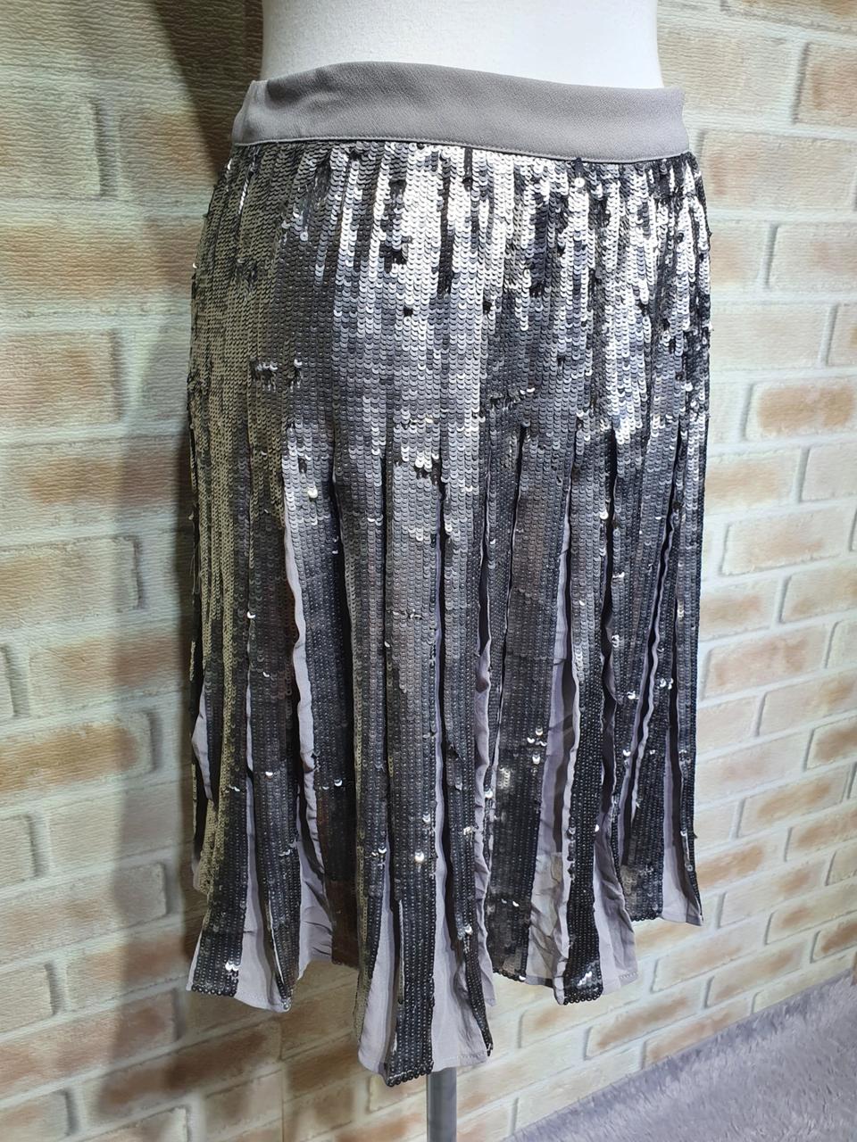택부착 바나나 리퍼블릭 정품 실버 스팽글 쉬폰 플리츠 스커트 26인치