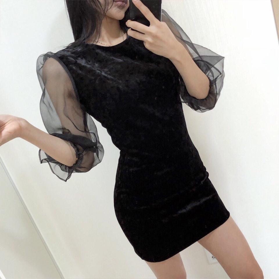 소매시스루 벨벳원피스(새상품)