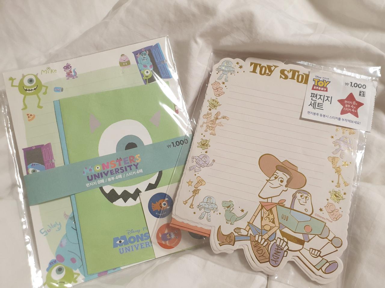 총 17매 편지지 일괄 (토이스토리 몬스터주식회사 에비츄 다이소)