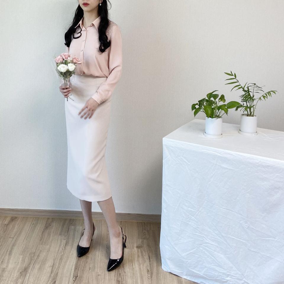 콩단추 쉬폰 카라 블라우스 시스루 정장 면접 오피스 출근 국내제작 새상품