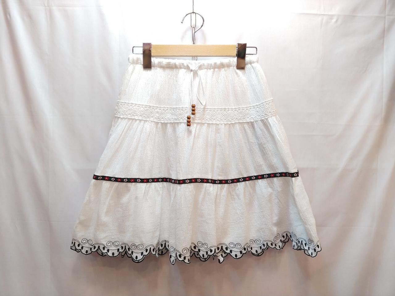 레이어드 자수 레이스 코튼 스커트