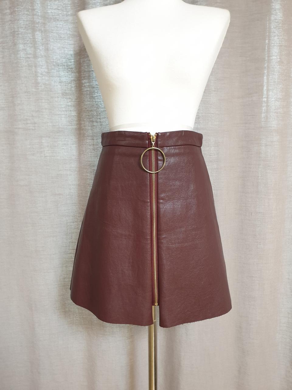 반에이크 A라인 가죽 오링 치마 (와인)