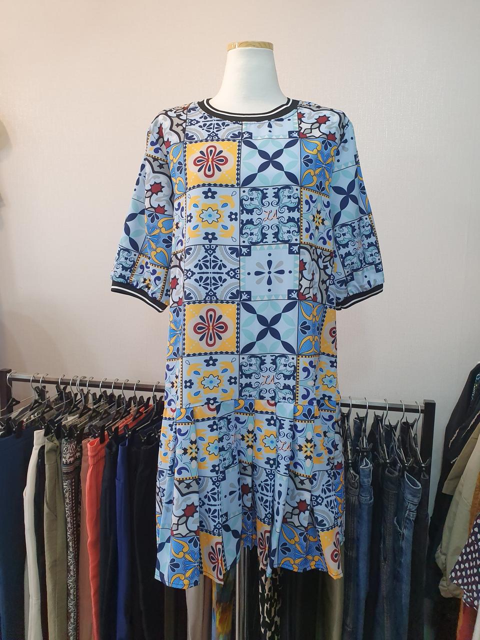 패턴 주름 원피스