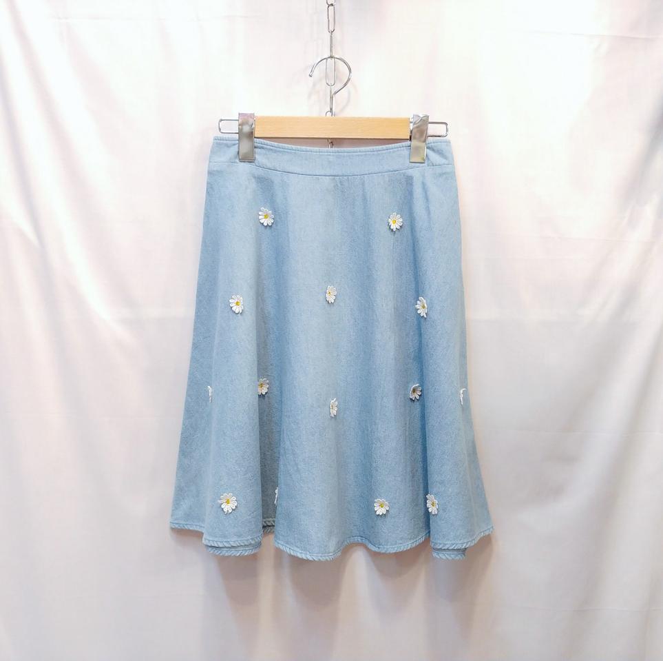 플라워 자수 연청 스커트
