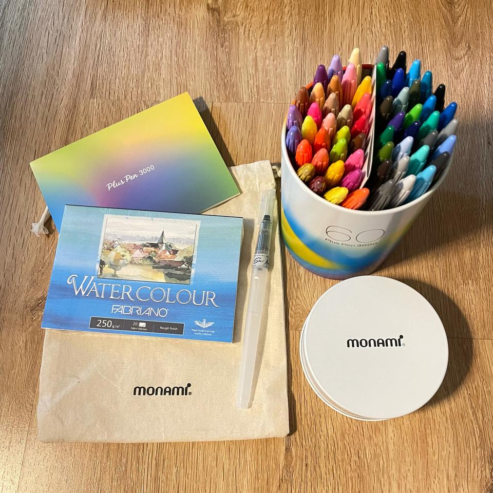 새상품 모나미 플러스펜 60색 + 파브리아노 스케치북엽서 + 물붓
