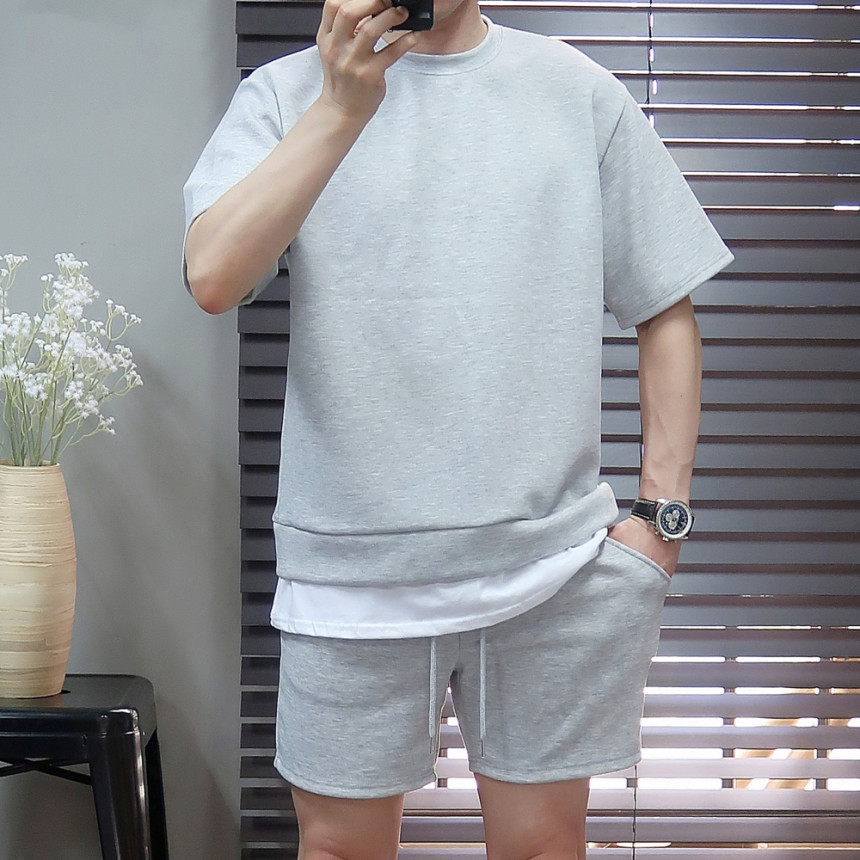 남녀공용 여름 반바지 맨투맨 트레이닝복 세트