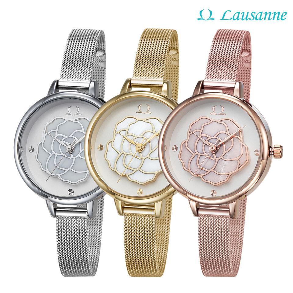 새제품 로잔 백화점 브랜드 장미 모양 자개 여성 메쉬시계 3종 택1