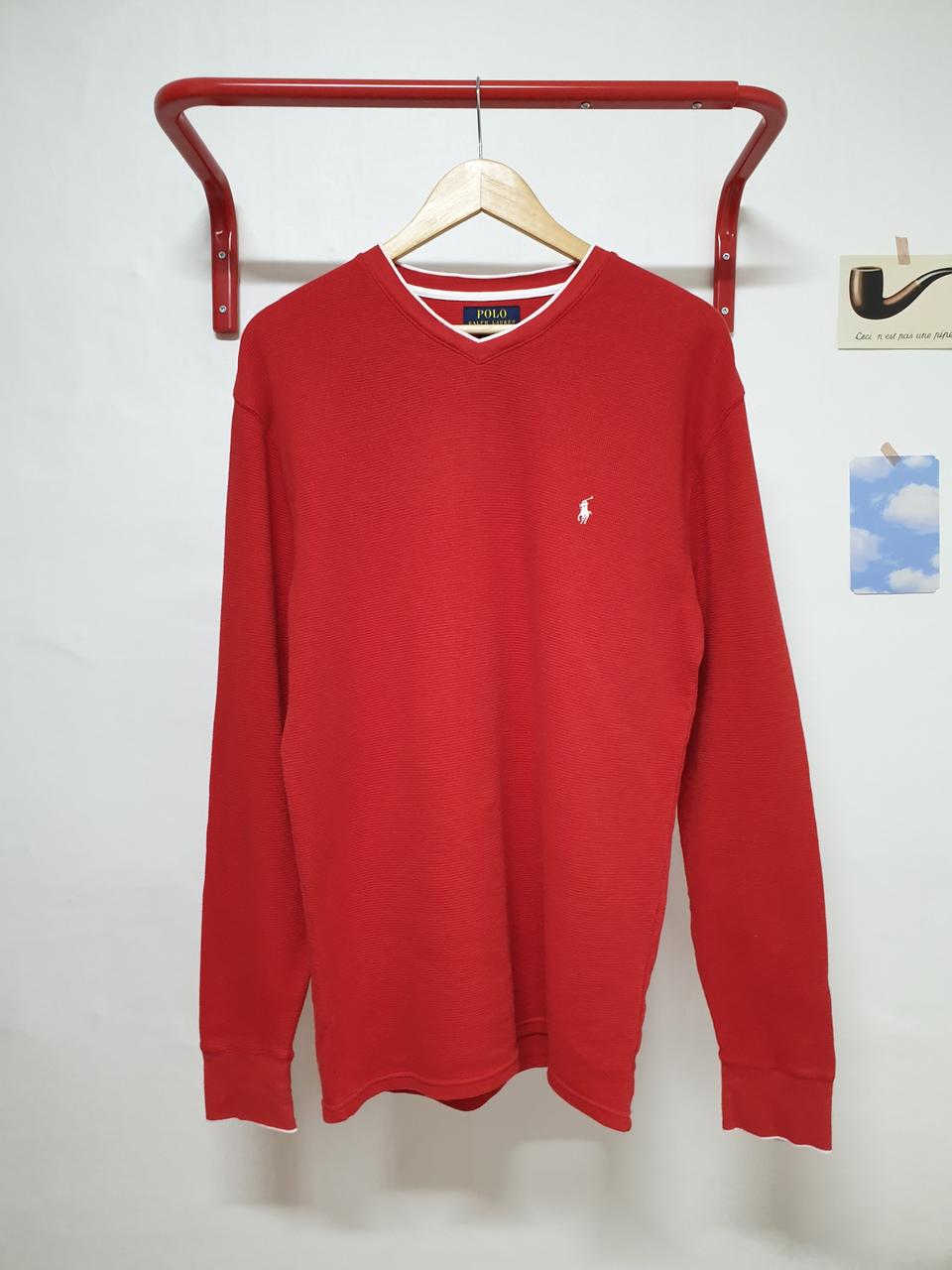 [XL] 폴로 랄프로렌 브이넥 와플티셔츠 레드