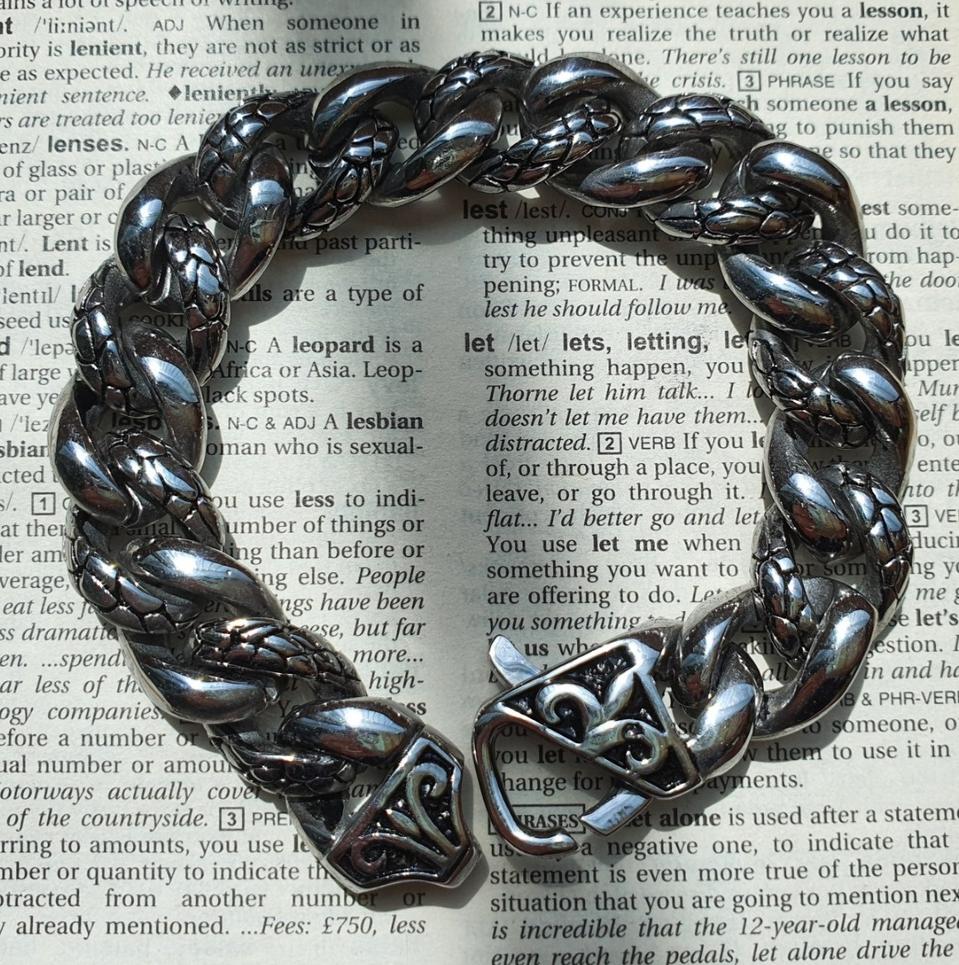 써지컬 스틸 스네이크 크롬 체인 팔찌