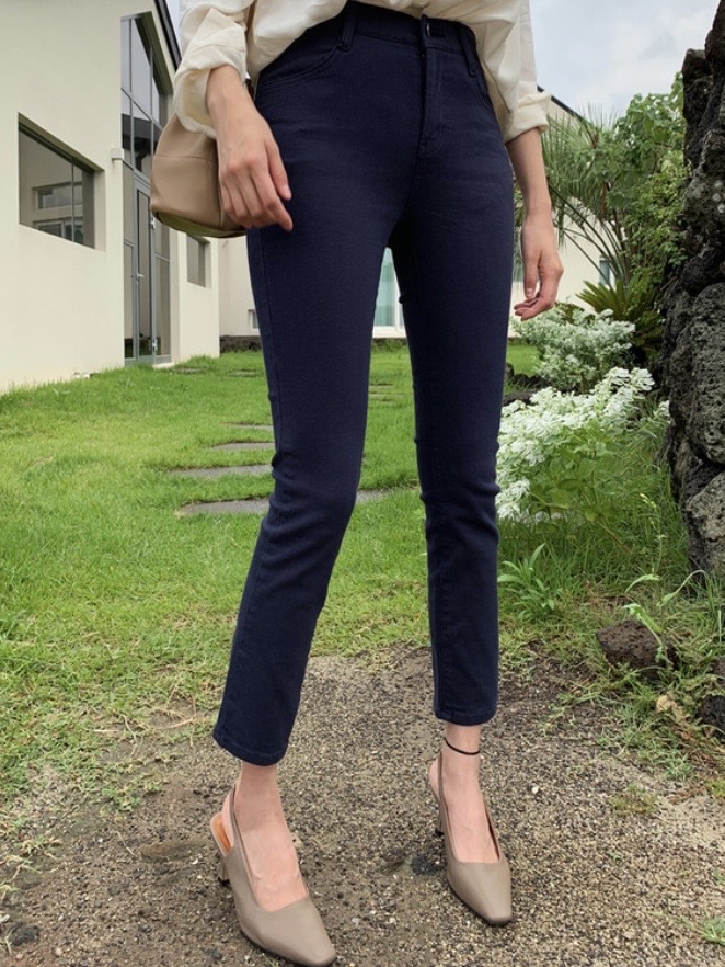 (S) 블랑오브 속밴딩 일자 스키니 네이비