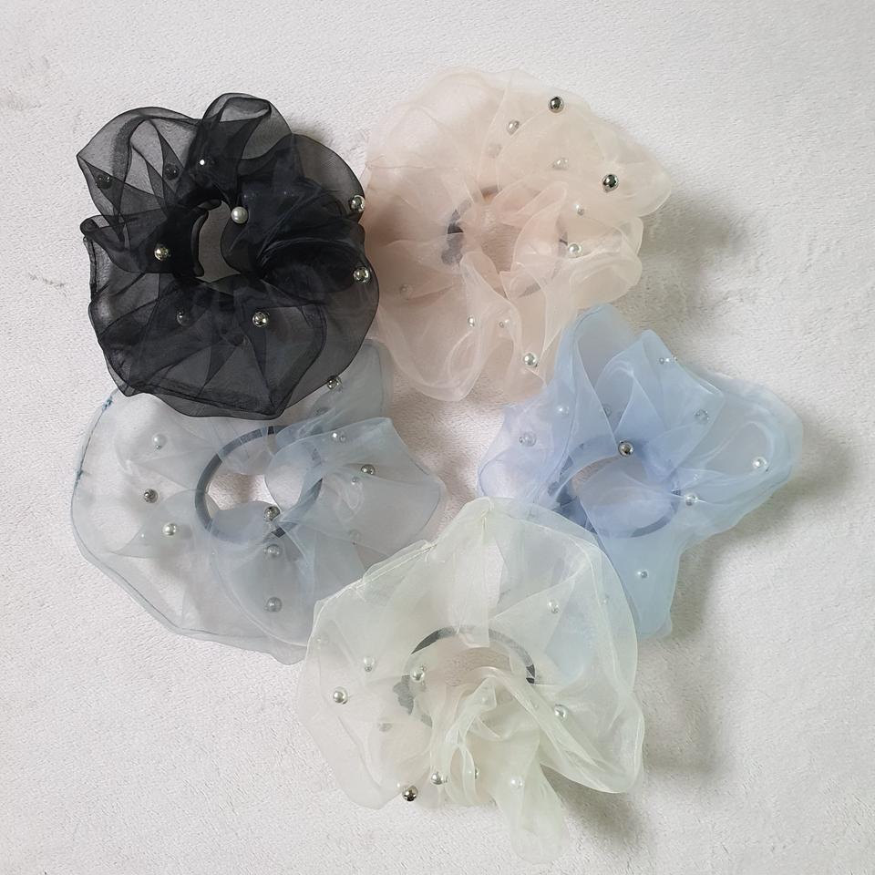 진주 쉬폰 곱창 머리끈