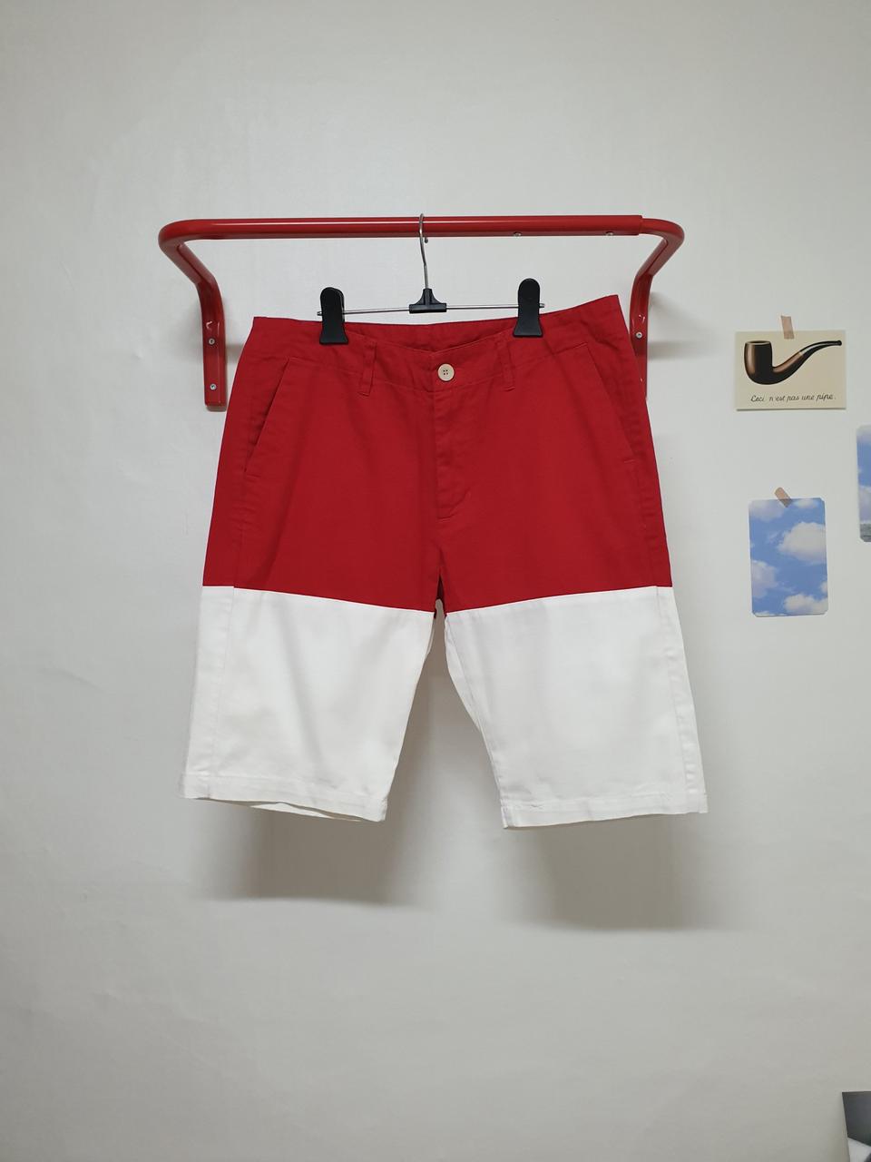 [31~32] 남성 컬러블록 쇼츠 반바지 레드&화이트