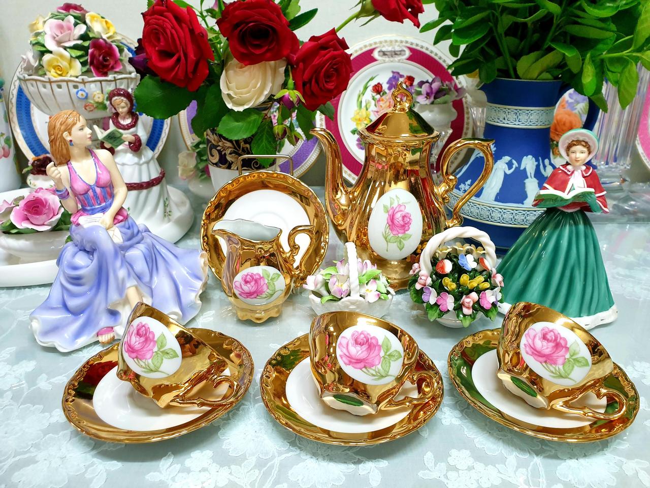 독일 칼스바더 jkw 금장 플라워 3인 에소잔세트