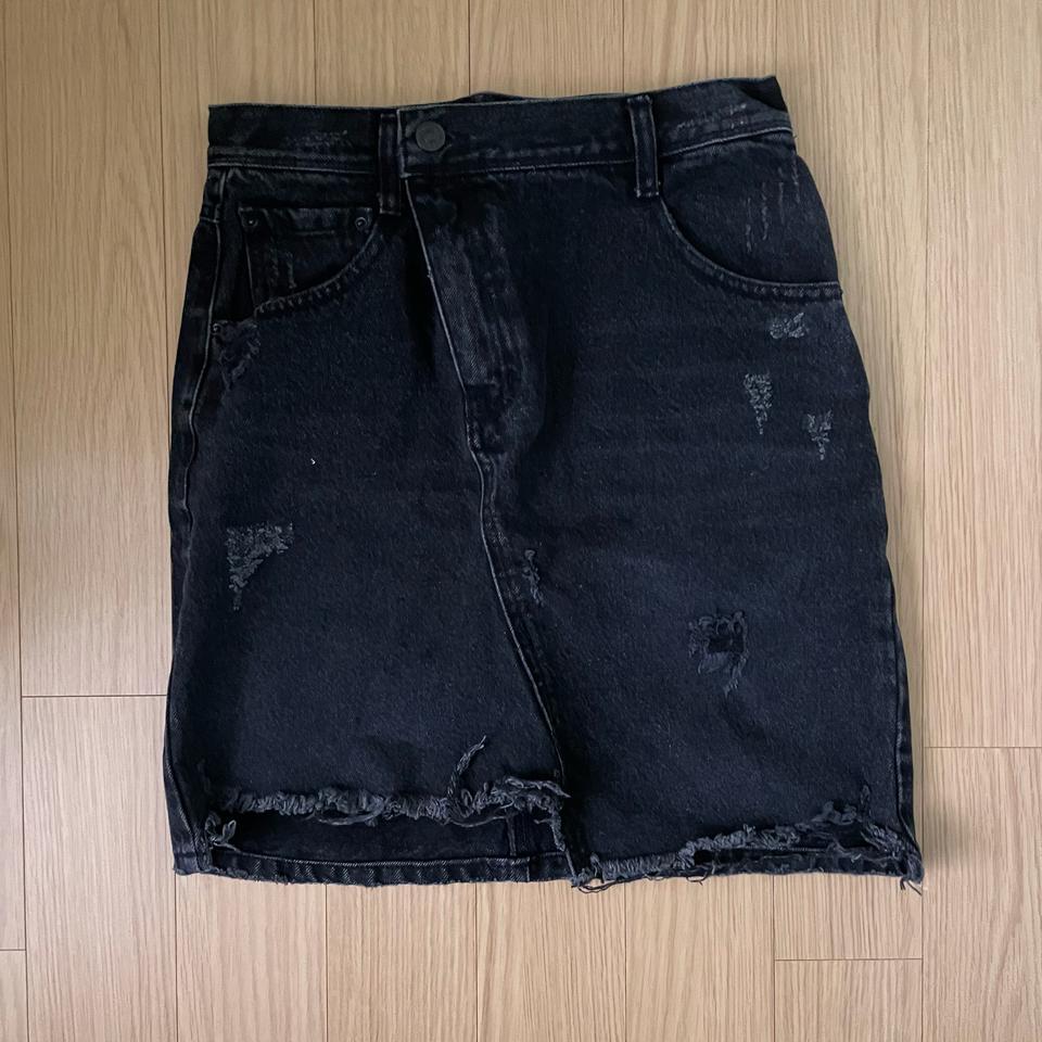 흑청 비대칭 언발 스커트