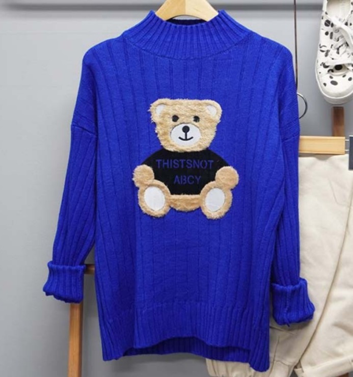 곰돌이 포인트 패치 반목 니트(새상품)