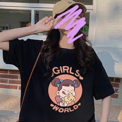 안전 페코짱 캐릭터 티셔츠 여성 반팔티 인디핑크,네이비