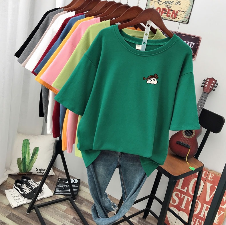 안전 짱구 티셔츠 캐릭터 여성반팔티 여름 반팔티 녹색